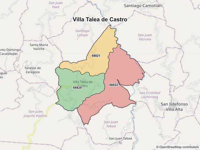 Mapa de códigos postales de Villa Talea de Castro, Oaxaca