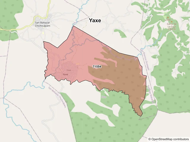 Mapa de códigos postales de Yaxe, Oaxaca