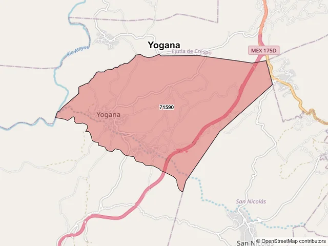 Mapa de códigos postales de Yogana, Oaxaca