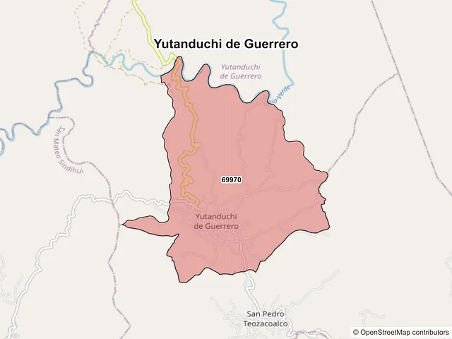Mapa de códigos postales de Yutanduchi de Guerrero, Oaxaca