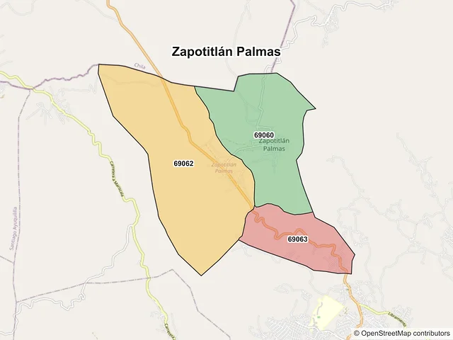 Mapa de códigos postales de Zapotitlán Palmas, Oaxaca