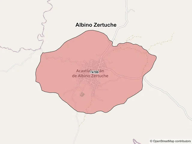 Mapa de códigos postales de Albino Zertuche, Puebla