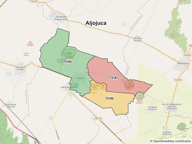 Mapa de códigos postales de Aljojuca, Puebla