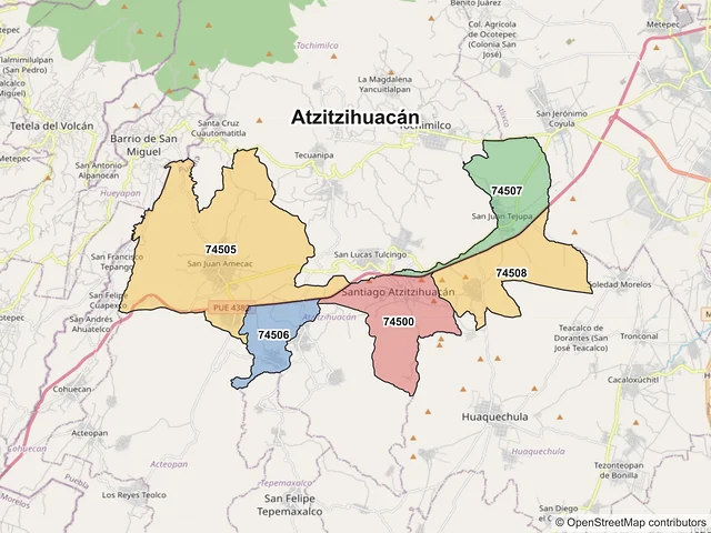 Mapa de códigos postales de Atzitzihuacán, Puebla