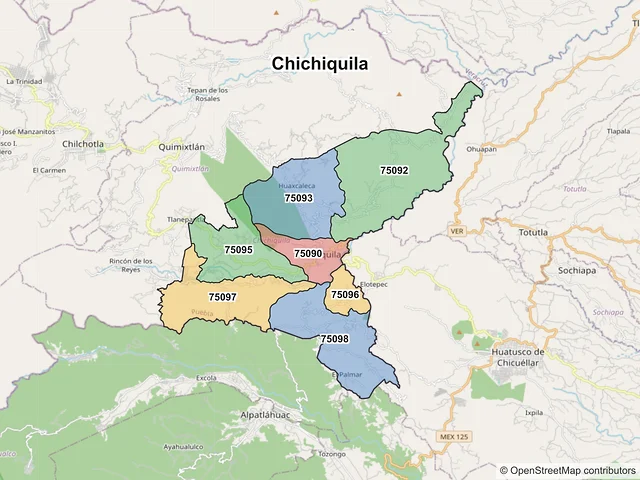 Mapa de códigos postales de Chichiquila, Puebla