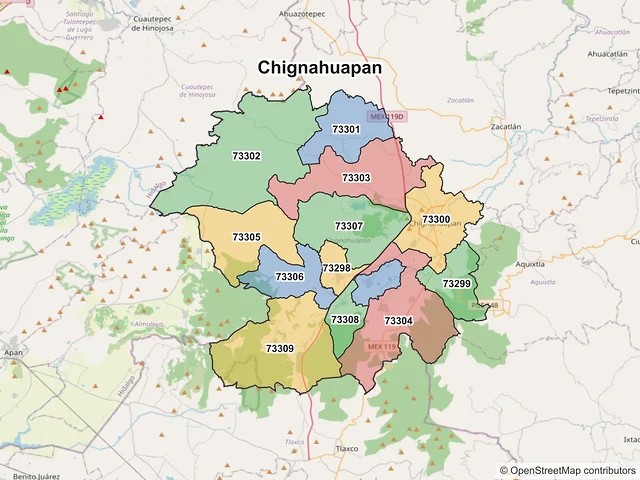 Mapa de códigos postales de Chignahuapan, Puebla