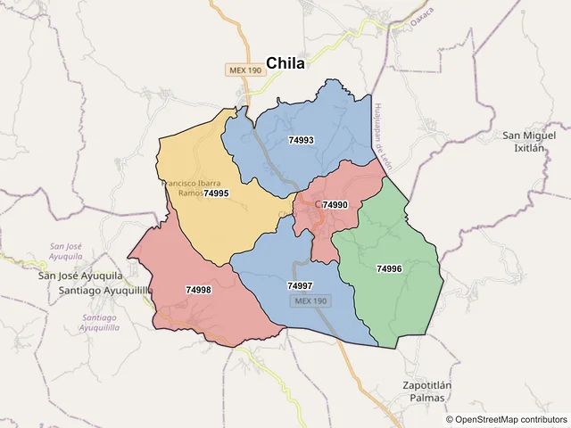 Mapa de códigos postales de Chila, Puebla