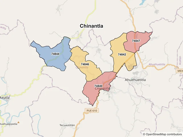 Mapa de códigos postales de Chinantla, Puebla