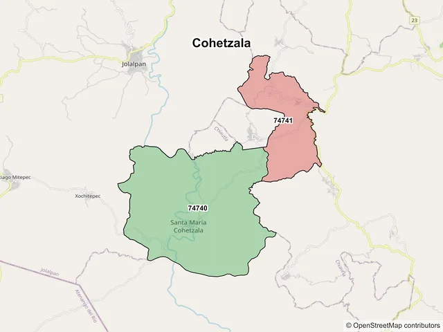 Mapa de códigos postales de Cohetzala, Puebla