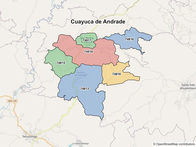 Mapa de códigos postales de Cuayuca de Andrade, Puebla