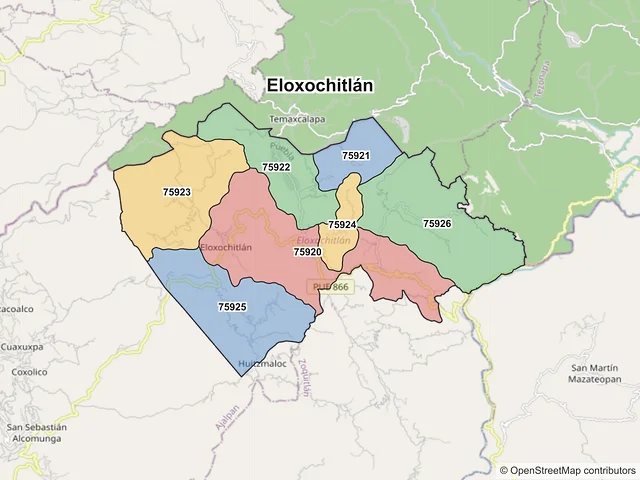 Mapa de códigos postales de Eloxochitlán, Puebla