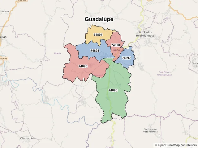 Mapa de códigos postales de Guadalupe, Puebla