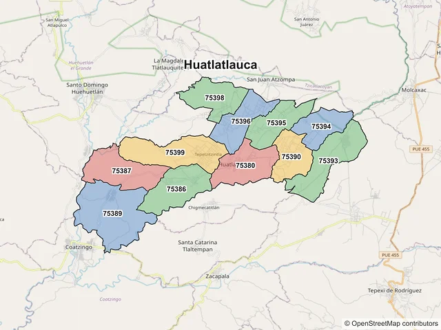 Mapa de códigos postales de Huatlatlauca, Puebla
