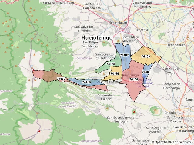 Mapa de códigos postales de Huejotzingo, Puebla
