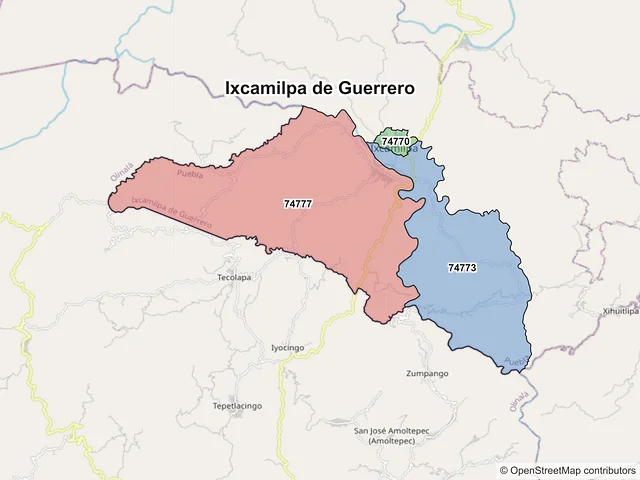 Mapa de códigos postales de Ixcamilpa de Guerrero, Puebla