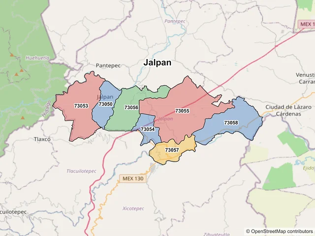 Mapa de códigos postales de Jalpan, Puebla