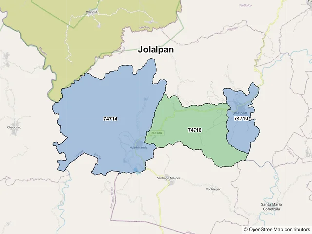 Mapa de códigos postales de Jolalpan, Puebla