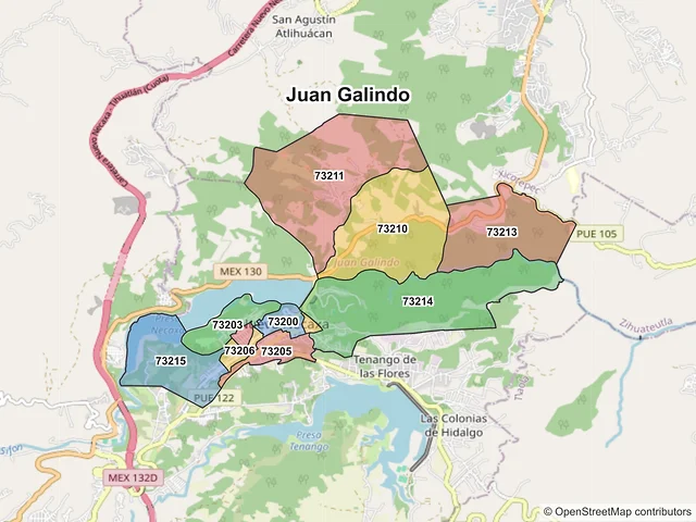 Mapa de códigos postales de Juan Galindo, Puebla