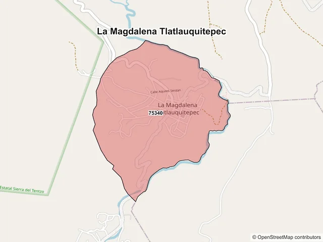 Mapa de códigos postales de La Magdalena Tlatlauquitepec, Puebla