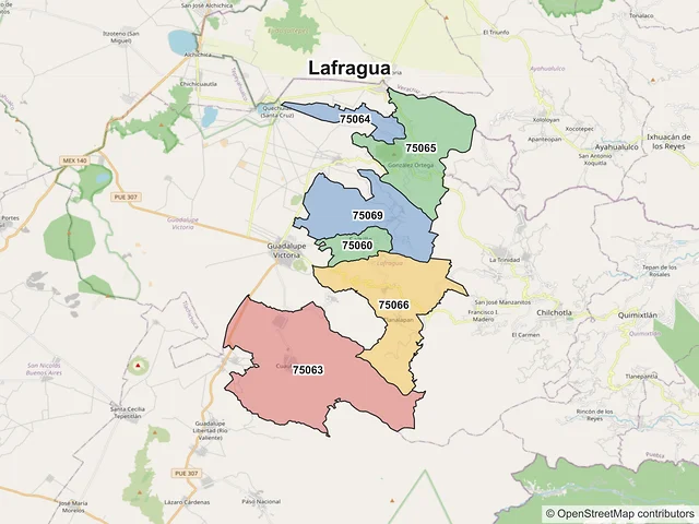 Mapa de códigos postales de Lafragua, Puebla
