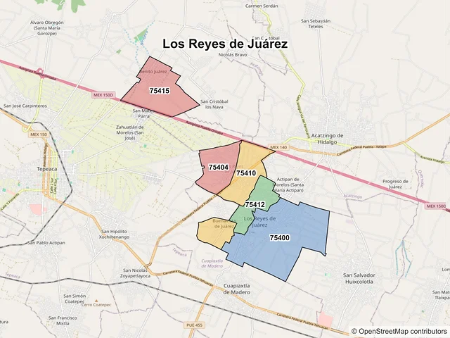Mapa de códigos postales de Los Reyes de Juárez, Puebla