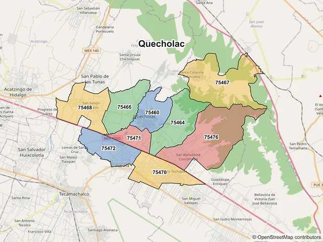 Mapa de códigos postales de Quecholac, Puebla