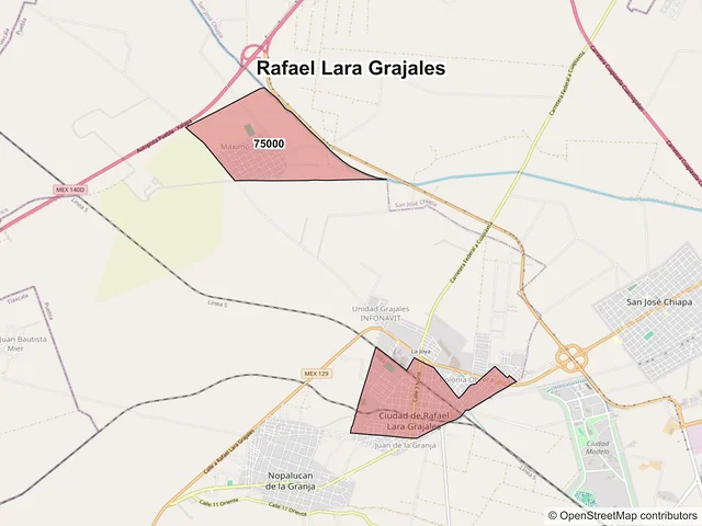 Mapa de códigos postales de Rafael Lara Grajales, Puebla