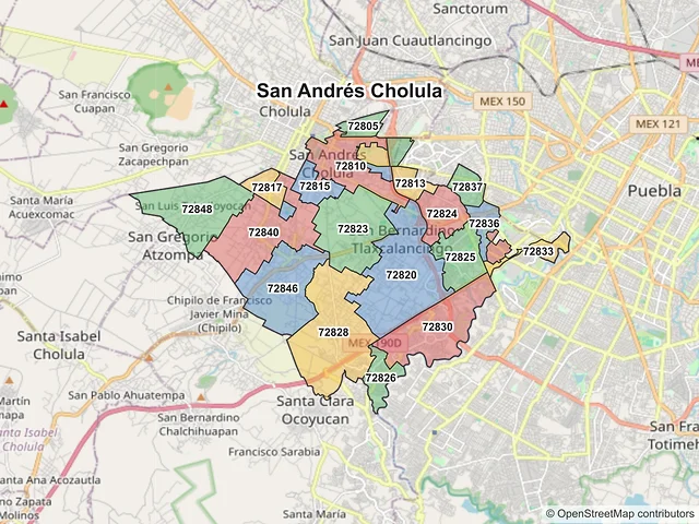 Mapa de códigos postales de San Andrés Cholula, Puebla