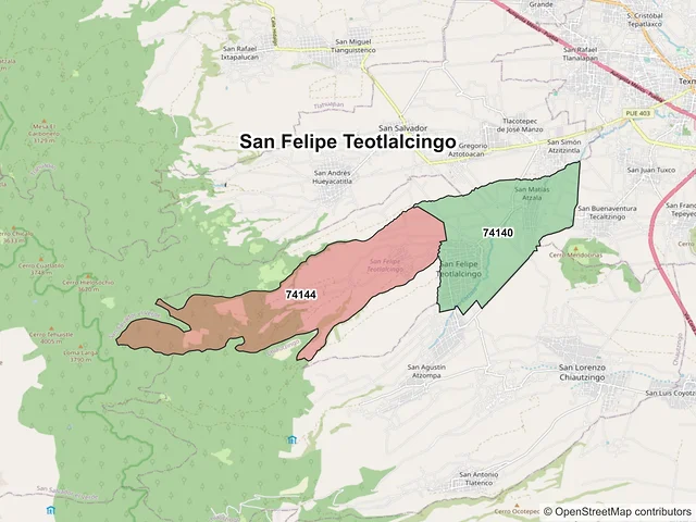 Mapa de códigos postales de San Felipe Teotlalcingo, Puebla