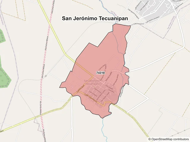 Mapa de códigos postales de San Jerónimo Tecuanipan, Puebla