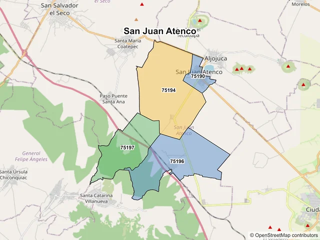 Mapa de códigos postales de San Juan Atenco, Puebla