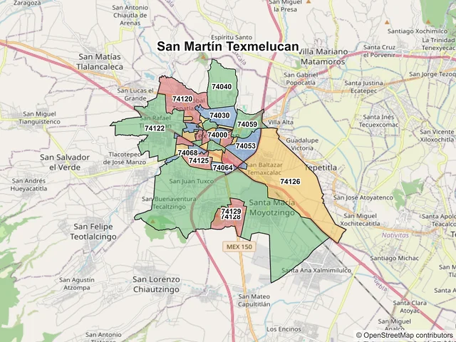 Mapa de códigos postales de San Martín Texmelucan, Puebla