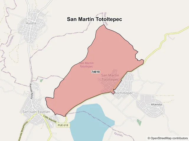 Mapa de códigos postales de San Martín Totoltepec, Puebla