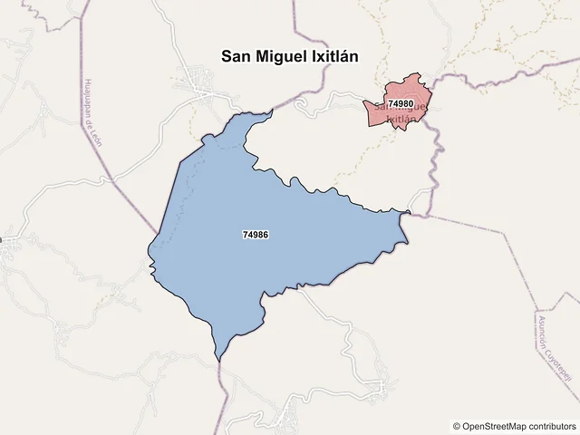 Mapa de códigos postales de San Miguel Ixitlán, Puebla