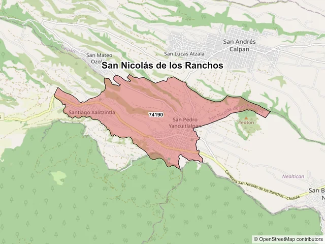 Mapa de códigos postales de San Nicolás de los Ranchos, Puebla