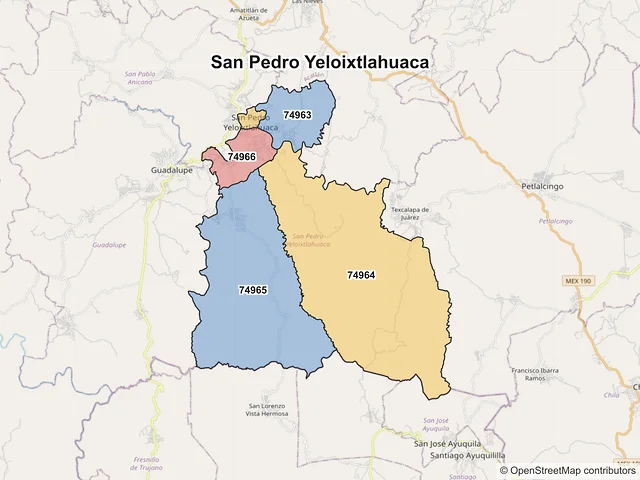 Mapa de códigos postales de San Pedro Yeloixtlahuaca, Puebla