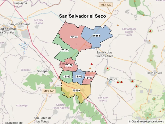 Mapa de códigos postales de San Salvador el Seco, Puebla