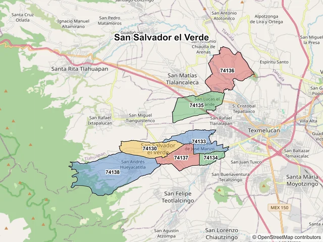 Mapa de códigos postales de San Salvador el Verde, Puebla