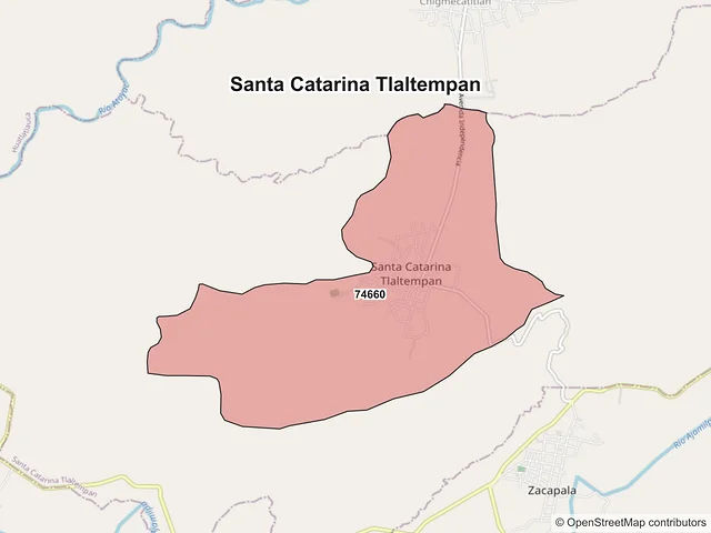 Mapa de códigos postales de Santa Catarina Tlaltempan, Puebla