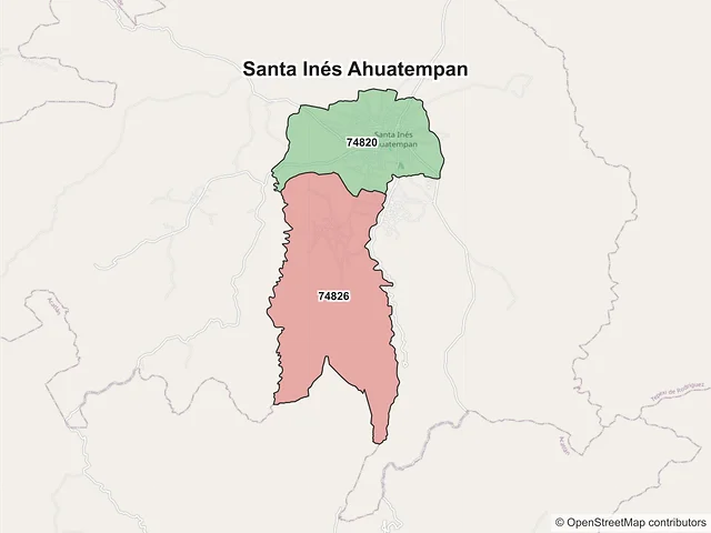 Mapa de códigos postales de Santa Inés Ahuatempan, Puebla