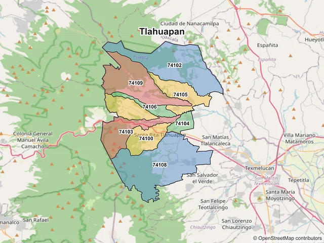 Mapa de códigos postales de Tlahuapan, Puebla
