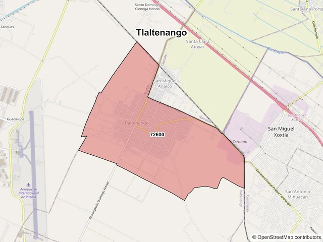 Mapa de códigos postales de Tlaltenango, Puebla