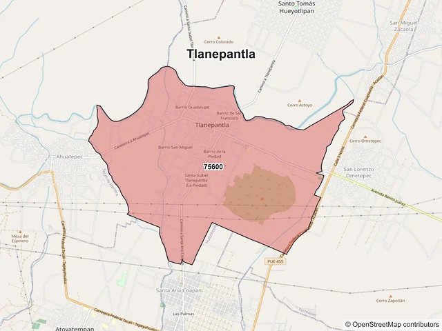 Mapa de códigos postales de Tlanepantla, Puebla