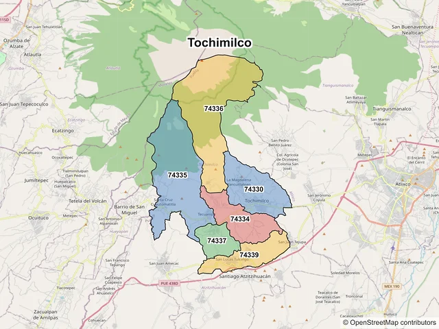 Mapa de códigos postales de Tochimilco, Puebla