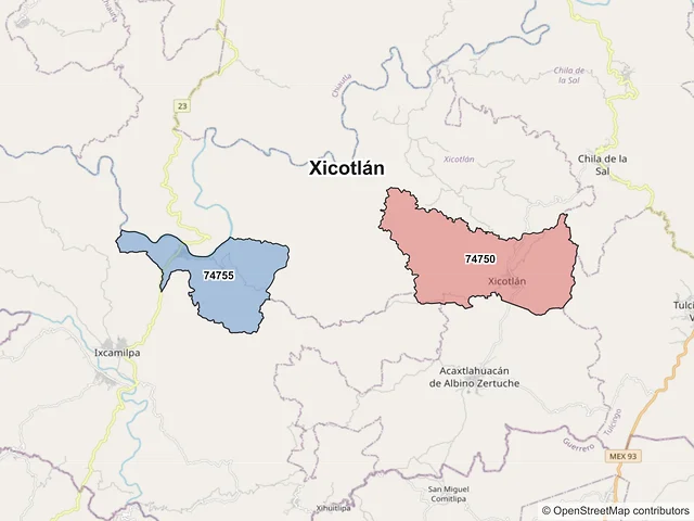 Mapa de códigos postales de Xicotlán, Puebla