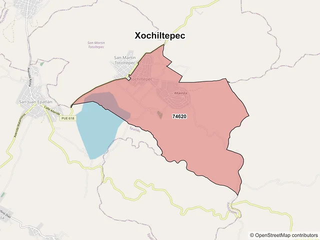 Mapa de códigos postales de Xochiltepec, Puebla