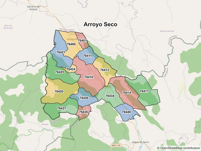 Mapa de códigos postales de Arroyo Seco, Querétaro