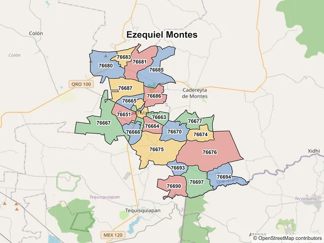 Mapa de códigos postales de Ezequiel Montes, Querétaro