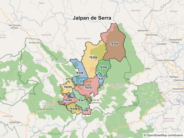 Mapa de códigos postales de Jalpan de Serra, Querétaro