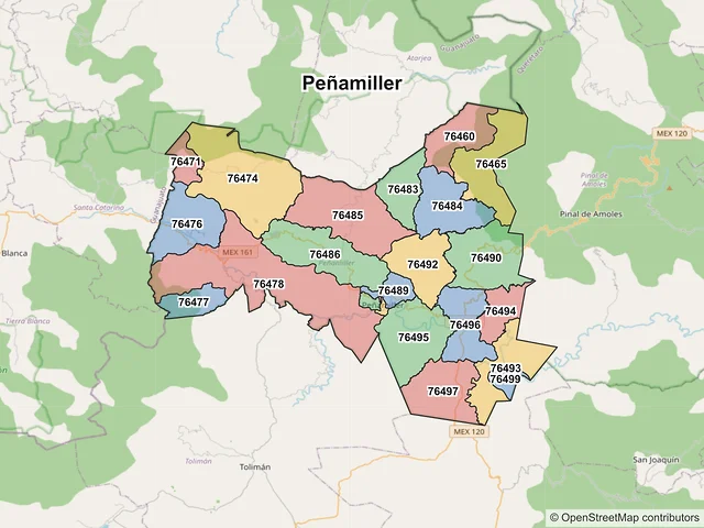 Mapa de códigos postales de Peñamiller, Querétaro